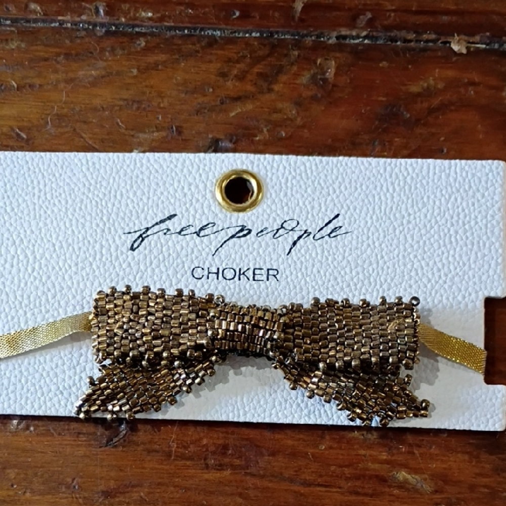 Free People Bronze Beaded Bow Choker